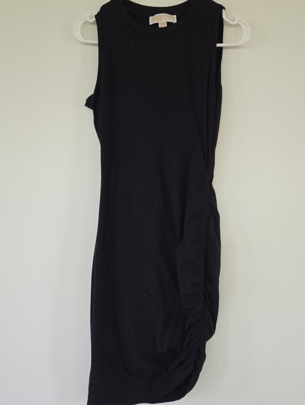 Michael Kors Black Sleeveless Ruched Midi Dress